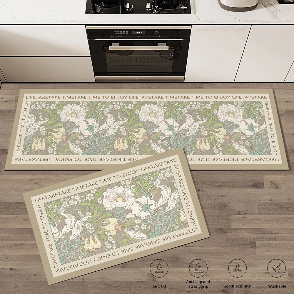 Absorbent Non-slip Floral Vintage Kitchen Long Floor Mat Quality Washable Bedroom Corner Rug Entrance Doormat Waterproof Carpet
