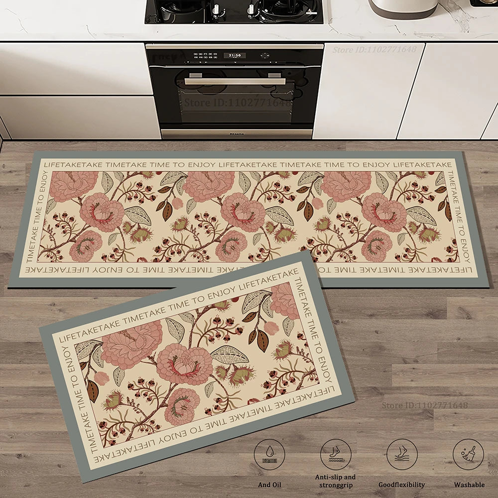 Absorbent Non-slip Floral Vintage Kitchen Long Floor Mat Quality Washable Bedroom Corner Rug Entrance Doormat Waterproof Carpet