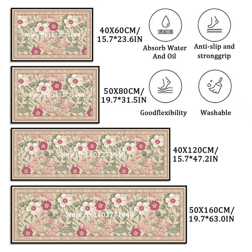 Absorbent Non-slip Floral Vintage Kitchen Long Floor Mat Quality Washable Bedroom Corner Rug Entrance Doormat Waterproof Carpet