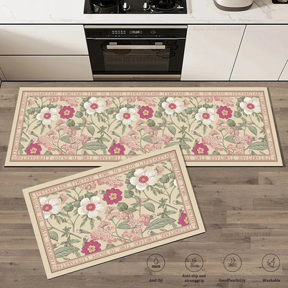 Flowers Pattern Kitchen Extra Thick Absorbent Rug Bathroom Entrance Non-Slip Doormat Carpet Large Anti Fatigue Mat Long Rugs