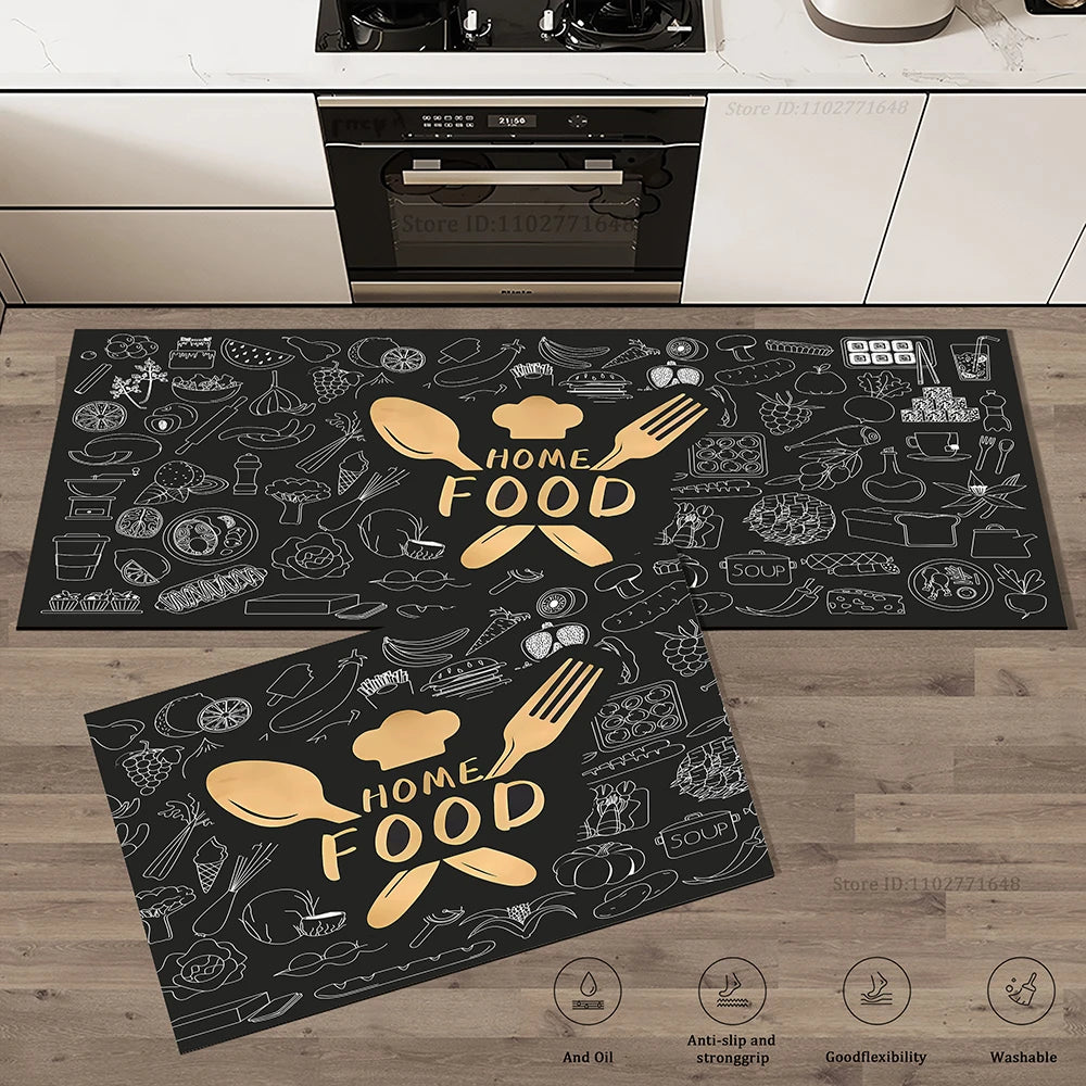 Kitchen Corner Floor Mat  Waterproof Carpet Non-slip Foot Mats Long Carpets Rug Black Plaid Home Decoration Rugs Washable Mat