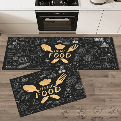 Kitchen Corner Floor Mat  Waterproof Carpet Non-slip Foot Mats Long Carpets Rug Black Plaid Home Decoration Rugs Washable Mat