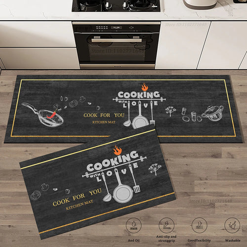Kitchen Corner Floor Mat  Waterproof Carpet Non-slip Foot Mats Long Carpets Rug Black Plaid Home Decoration Rugs Washable Mat